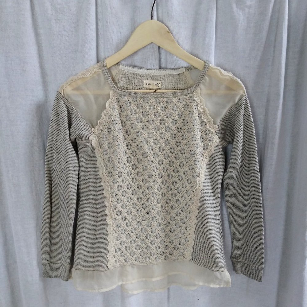 Maison Jules Gray & Creme  long sleeve top XS